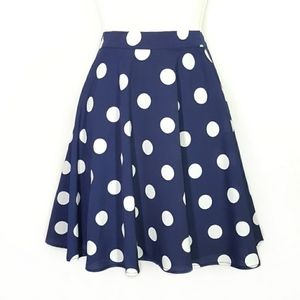 Pixley Hanneli navy polka dots skirt size large, navy blue and white.